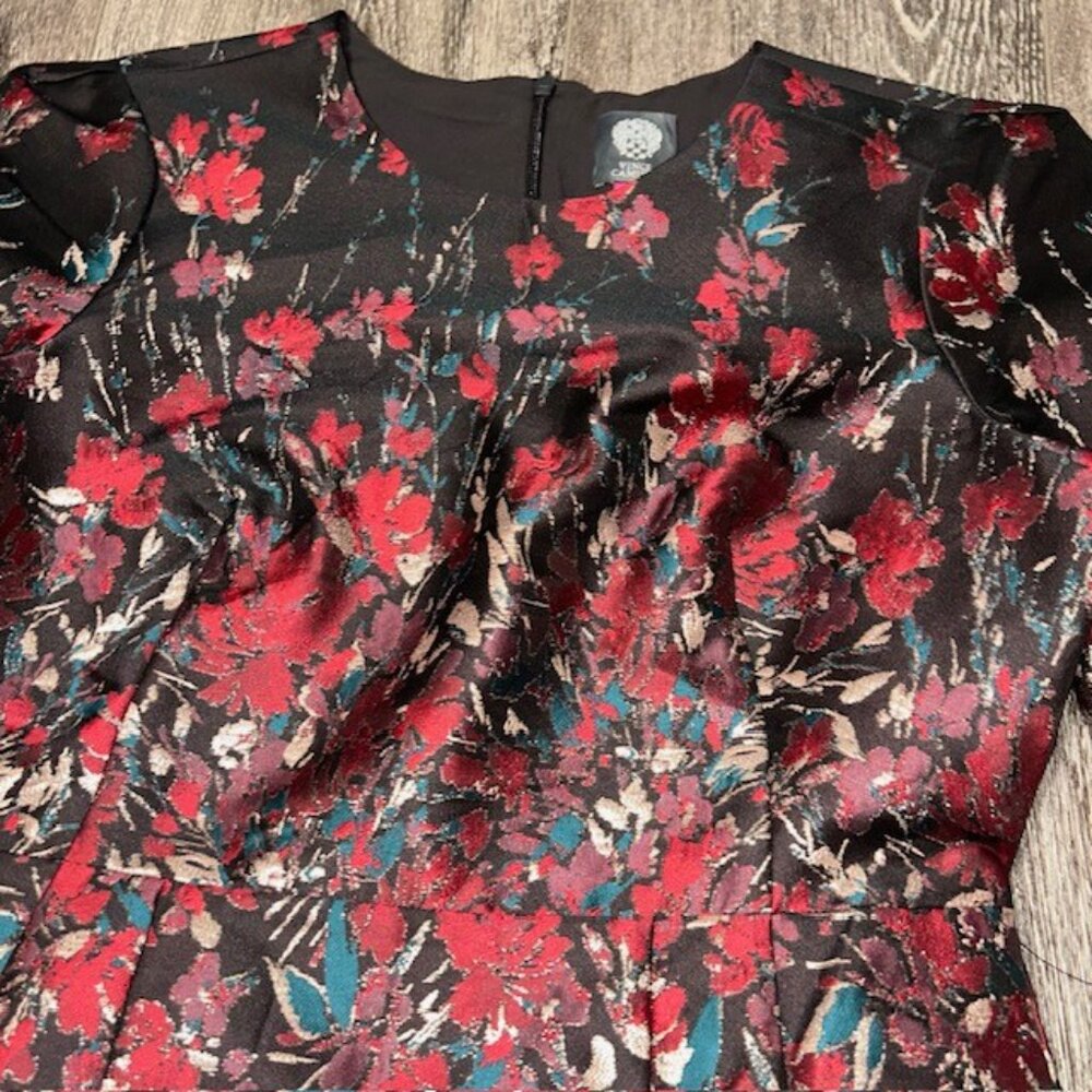 Vince Camuto Womens Floral Jacquard Short-Sleeve Dress VC4M5797 Red Multi 12 NWT - Picture 7 of 11